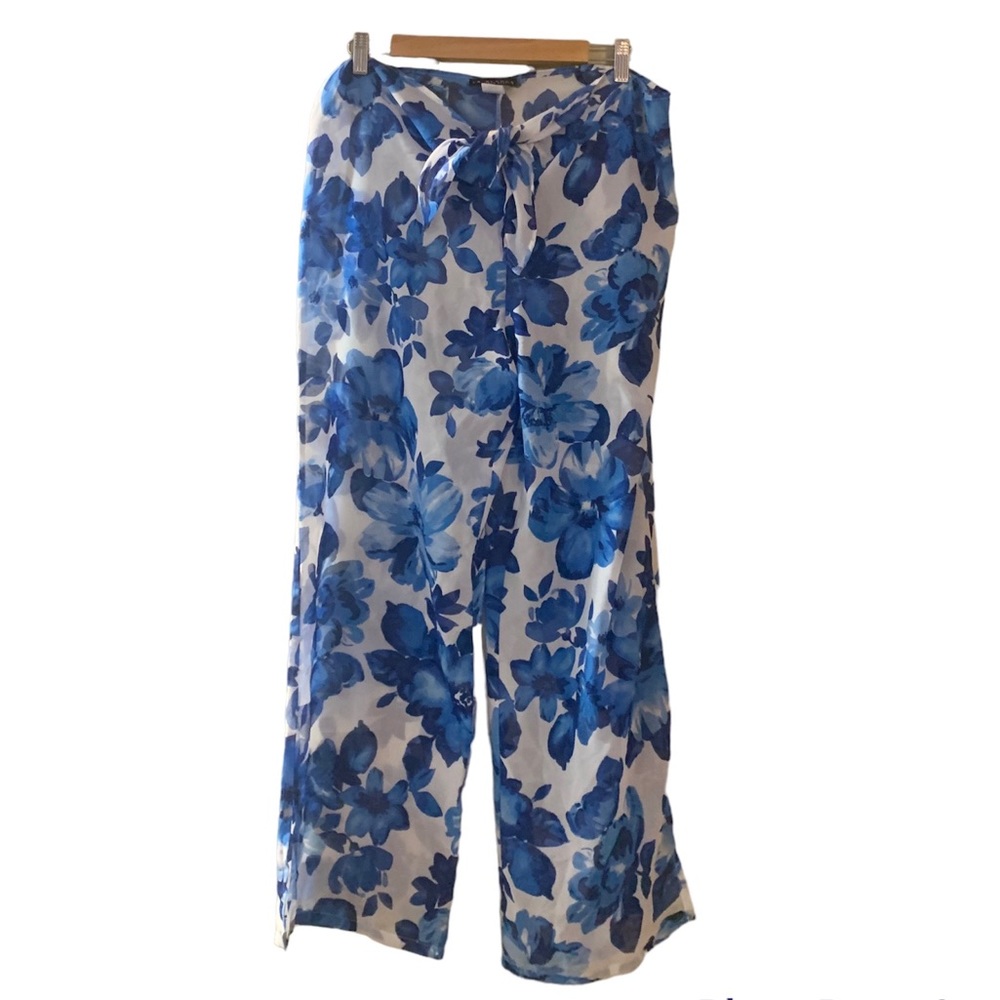 Women’s Blue Floral Swim Cover Up Pants